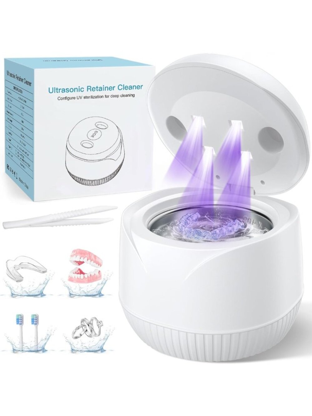Ultrasonic Dental Cleaner Machine with Timer - 45kHz, 200ML for Dentures